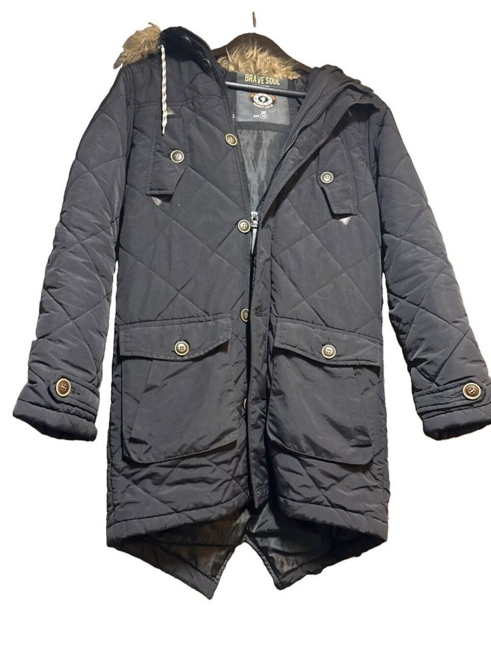 Stunning Brave Soul Puffer Coat Womens Size XS Quilted Hooded Polyes Jacket  Zip